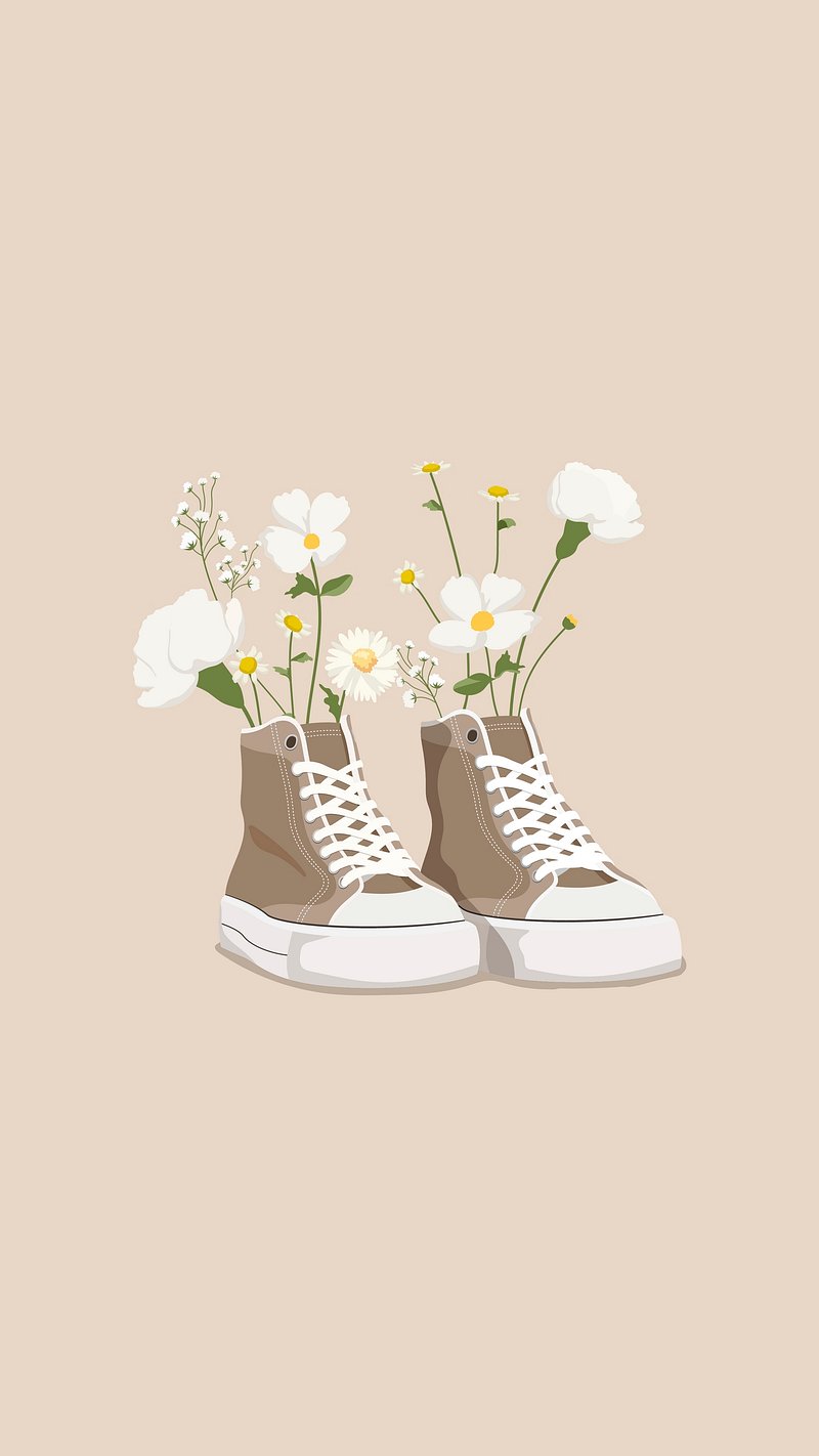 Cartoon sneaker iPhone wallpaper, flower | Premium Photo Illustration