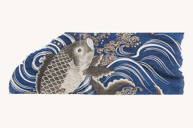 Fukusa + Carp In Waves - Meiji Period Framed Canvas