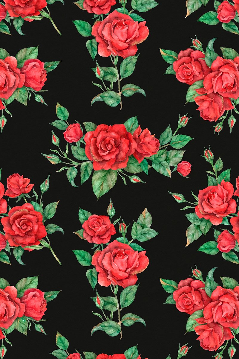 Red and Black Floral Digital Paper