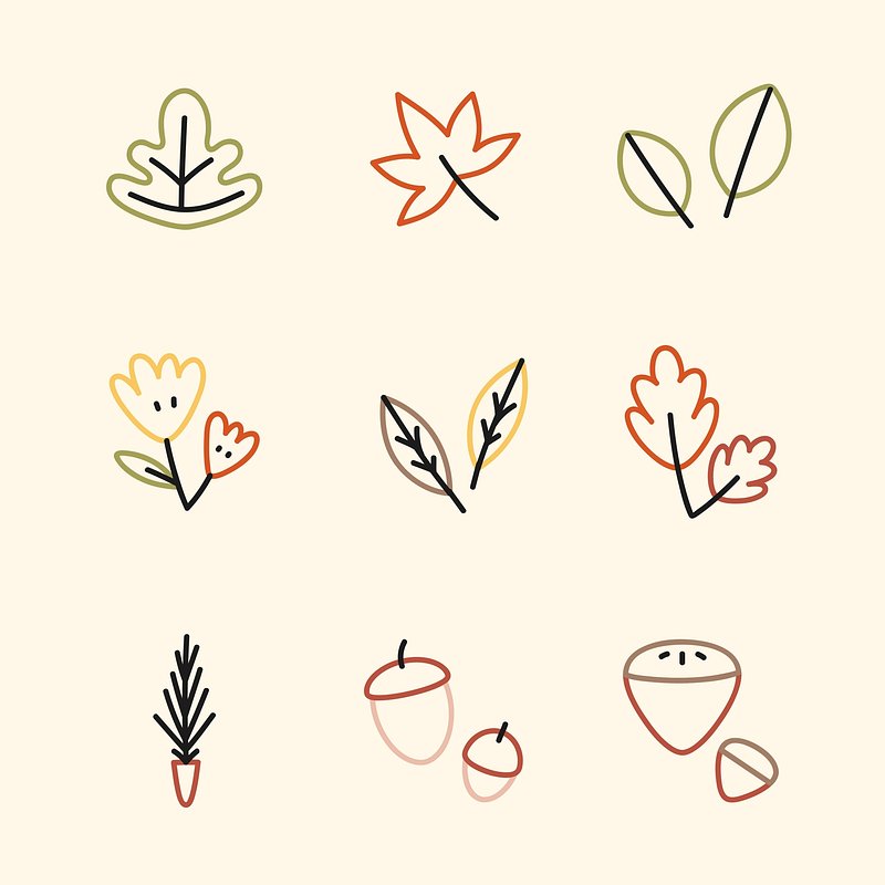 Colorful leaves drawing collection vector | Free Vector - rawpixel