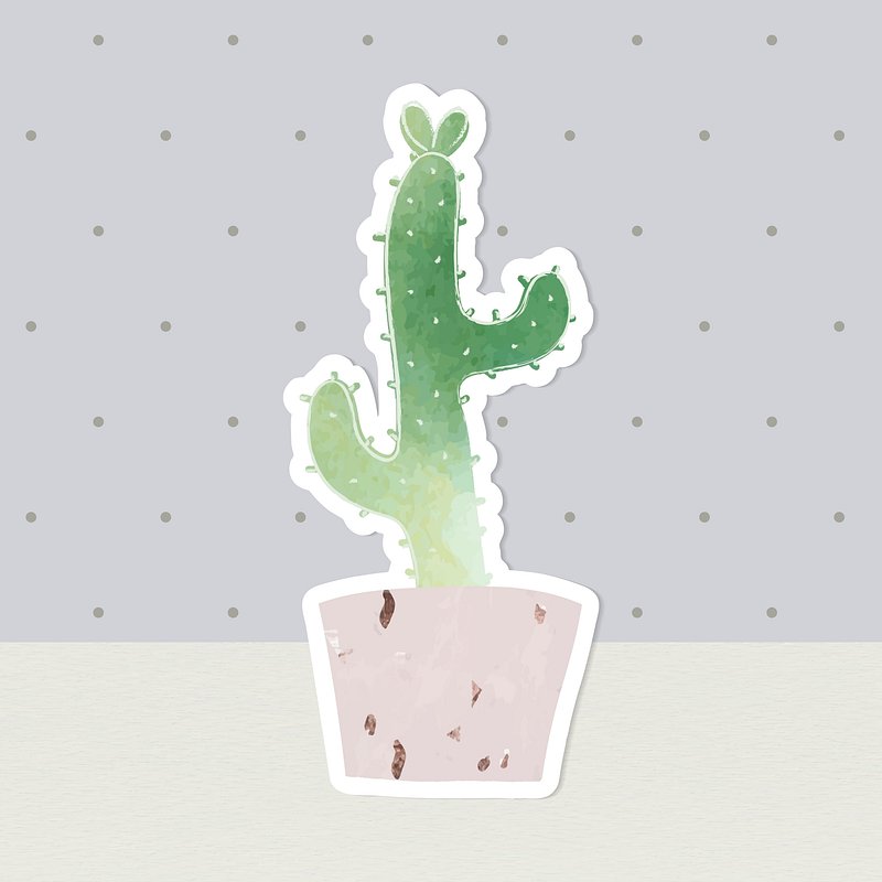 Watercolor cactus pot sticker vector | Vector - rawpixel