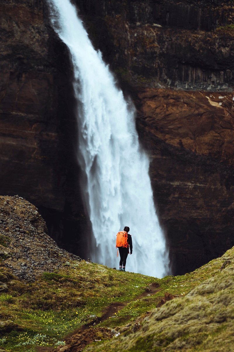 Woman Haifoss waterfall, Iceland | Premium Photo - rawpixel