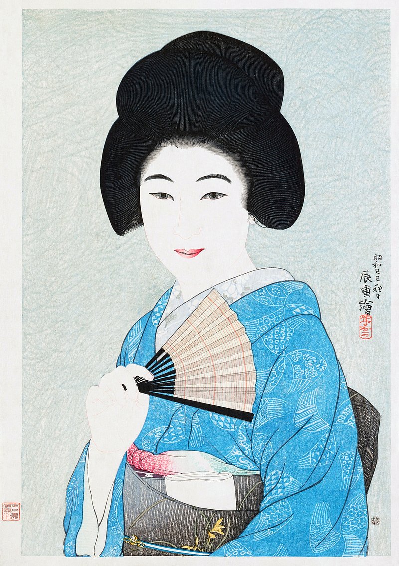 Geisha in the Rain / Wearing Traditional Kimono (Japandi Vintage) - Ohara  Koson