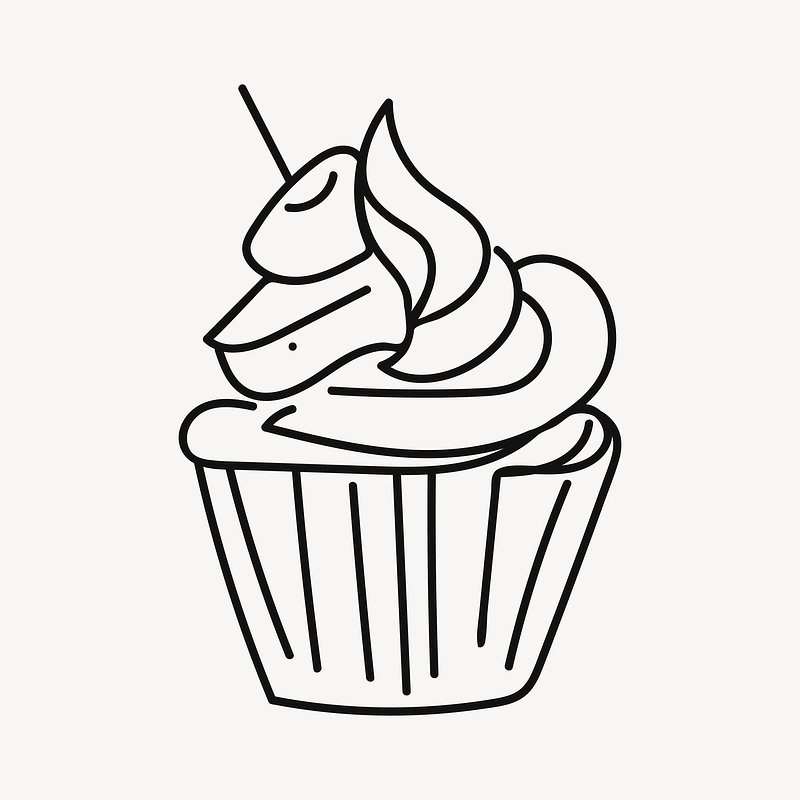 cupcake clipart black and white outline