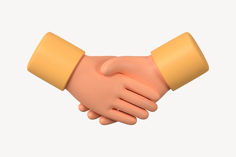 3d hands business handshake emoji on white background. Partnership