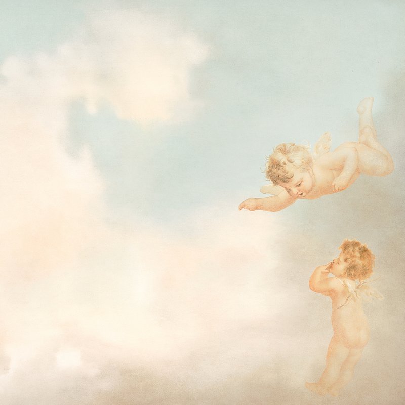 Vintage cherubs, aesthetic sky background, | Premium Photo Illustration ...