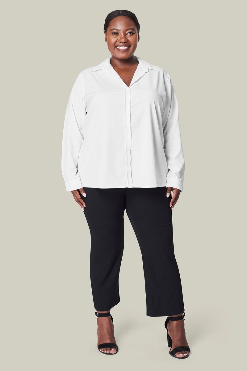 Women's white shirt black pants | Premium PSD Mockup - rawpixel
