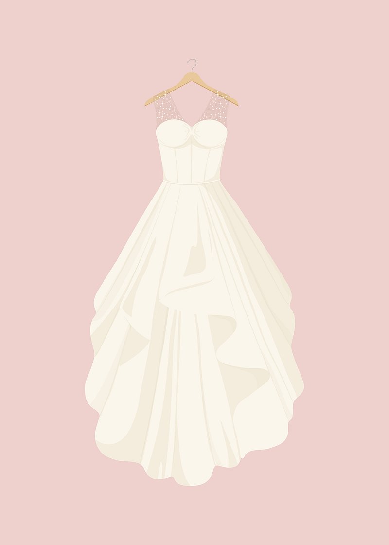 Sketch of White Bridal Dress with Floor-length Overskirt - Lunss