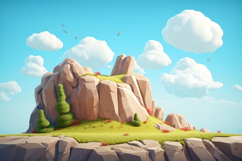 Premium AI Image  A low poly landscape with a pool and palm trees.