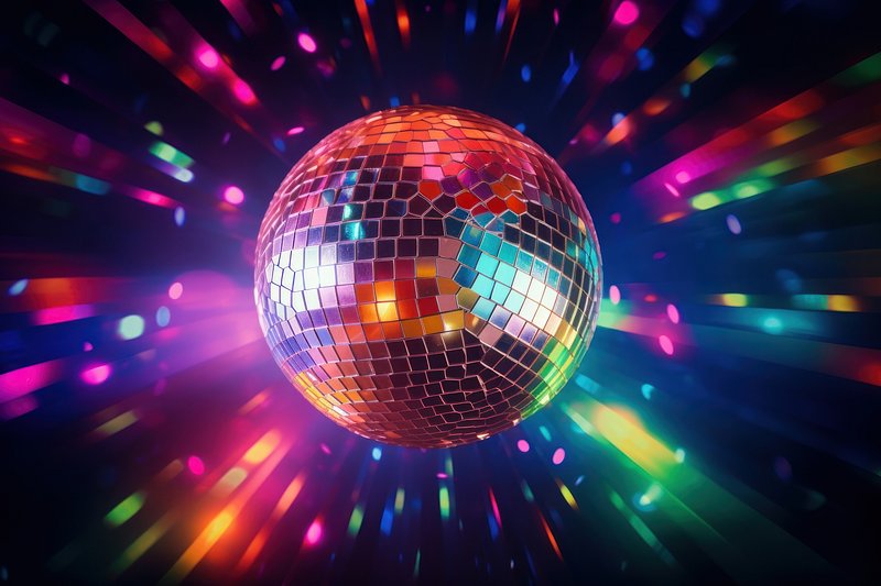 Colorful disco mirror ball nightclub