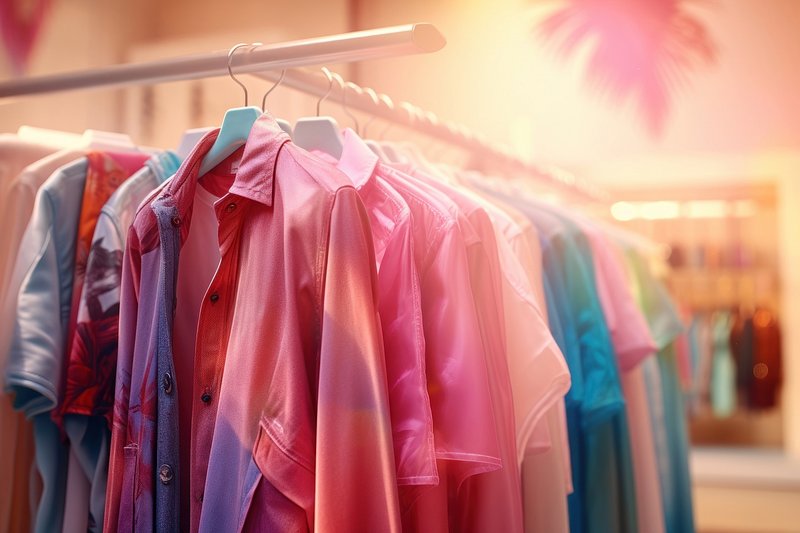 Premium AI Image  Pink clothes hang on a rack with one of them pink