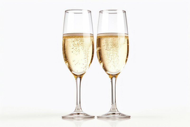 Champagne glasses. Celebratory sparkling wine in realistic 3d clink wi By  YummyBuum