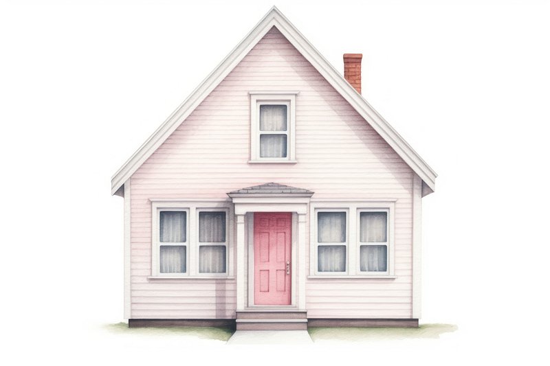White and pink house illustration, Paper House Drawing, cottage