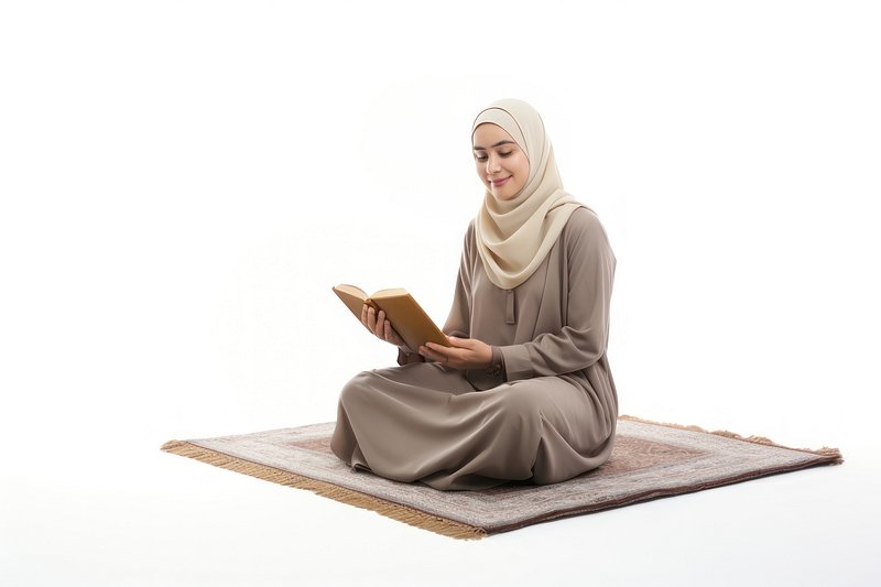 A veiled girl reading a Quran
