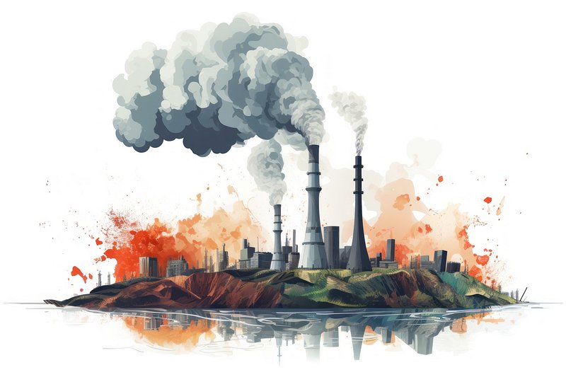 Air pollution factory - funny vector text quotes and factory drawing.  Lettering poster or t-shirt textile graphic design. / sad illustration with  flying smog. environmental Protection. - Stock Image - Everypixel