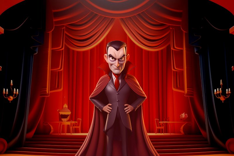 A cartoon of a man standing in front of a house. Count dracula halloween  vampire. - PICRYL - Public Domain Media Search Engine Public Domain Search