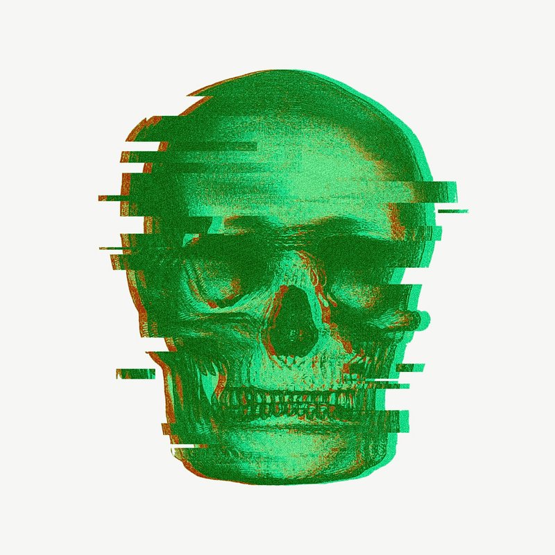Premium Vector  Human skull on glitching display.