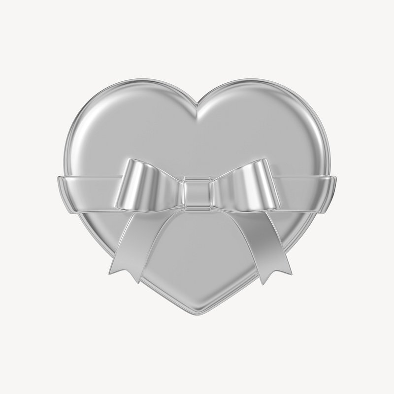 Download Silver Ribbon Bow in the Shape of an Upside-Down Heart PNG Online  - Creative Fabrica