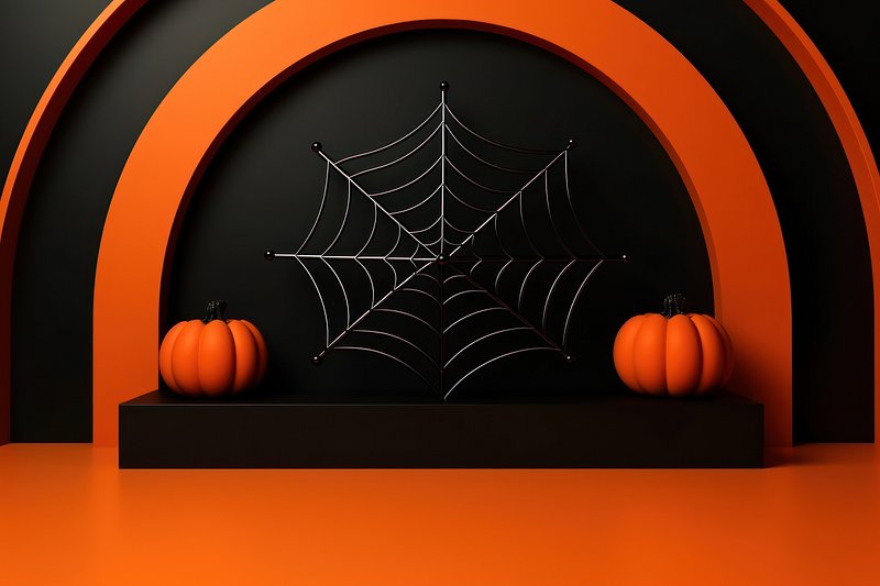 Premium Photo  Black spiders on a web on an orange halloween