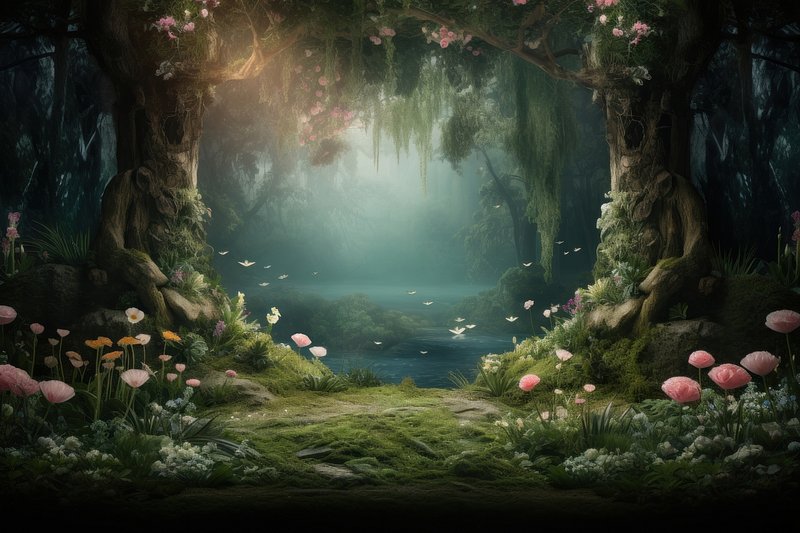 Premium Photo  The enchanted forest of the magic natural landscape and  river flow background, fairy tale forest