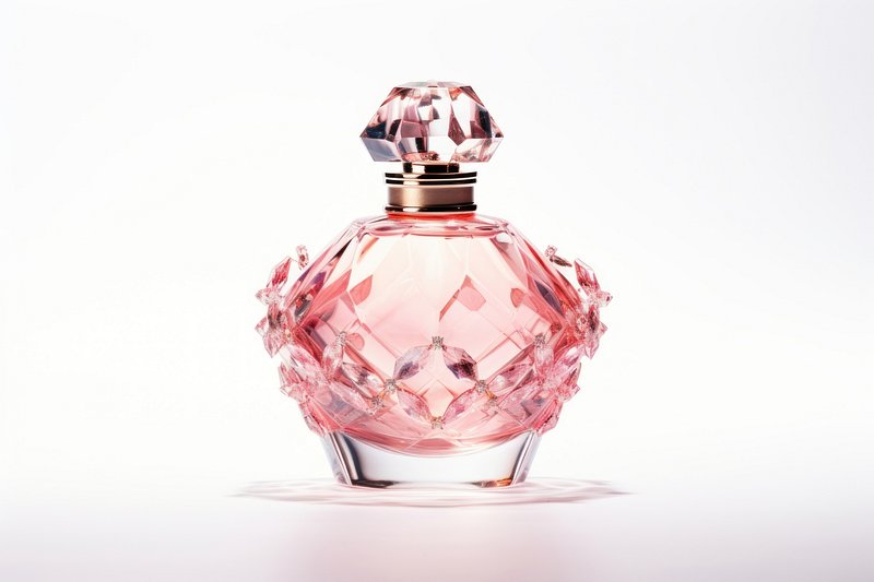 Premium AI Image  A perfume bottle with a diamond design is on a pink  background.