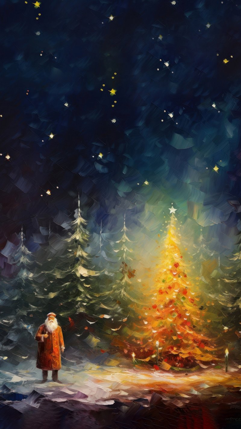 Christmas Tree Gifts Anime Santa Girl 4K Wallpaper iPhone HD Phone