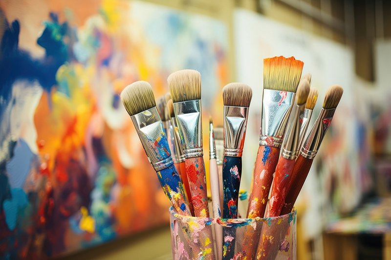 Premium AI Image  a set of artists paintbrushes and tubes of vibrant AI  generated