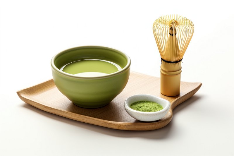 Japanese tools and bowls for brewing matcha green tea stock photo