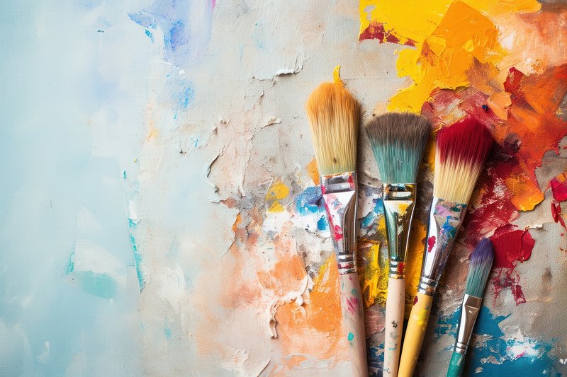 Paintbrush with color on a canvas painting Stock Photo by Rawpixel