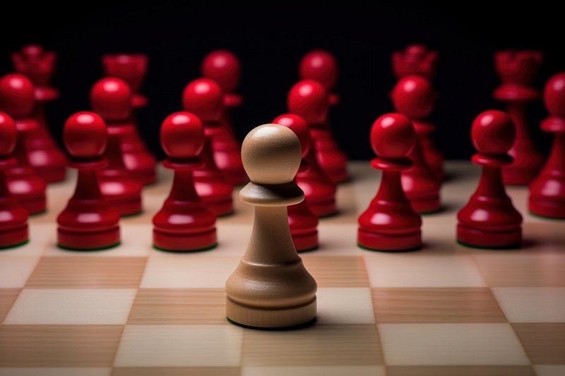 Chess king and pawns on chessboard. 3d illustration ai generated