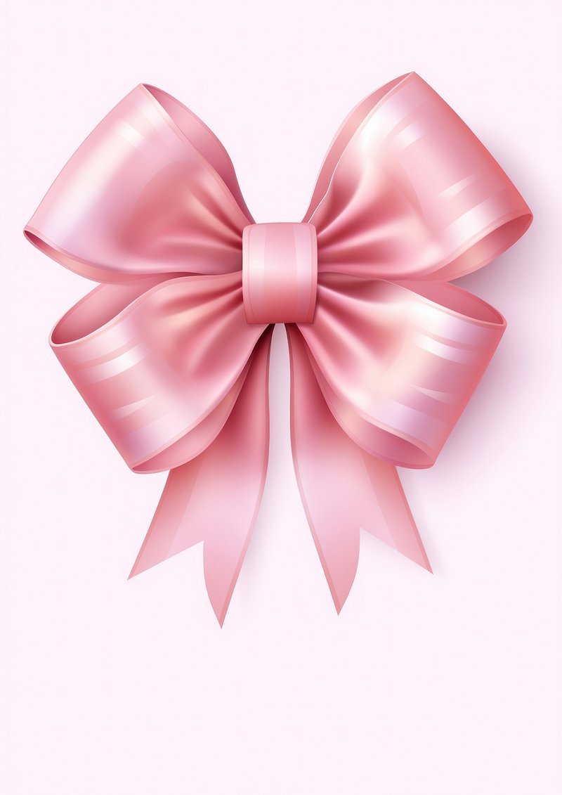 Pink Silk Ribbon And Bow On Spotted And Striped Background For