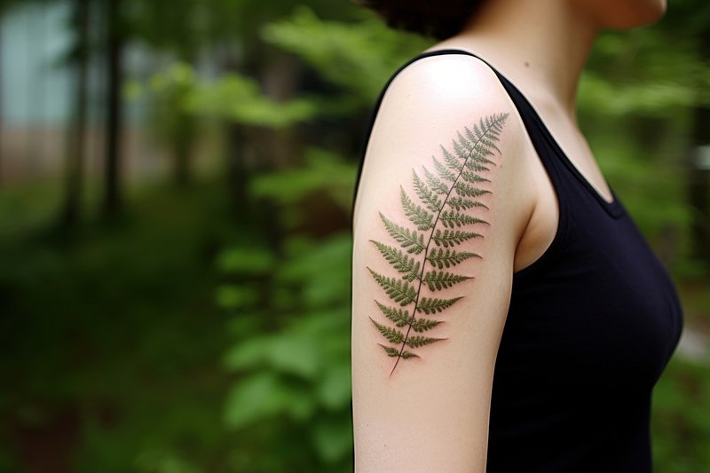 Fern, leaves and plant black and grey tattoo