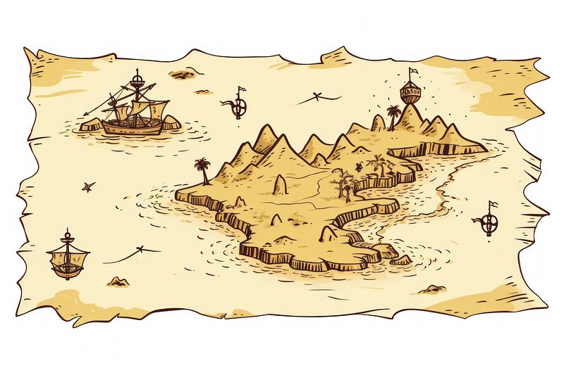 Pirate map of treasure. Adventure and quest. Old paper manuscript for  travel or navigation. Black and white illustration 24695505 Vector Art at  Vecteezy