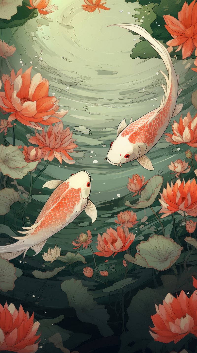 Japanese Koi Fish Fabric, Wallpaper and Home Decor | Spoonflower-omiya.com.vn