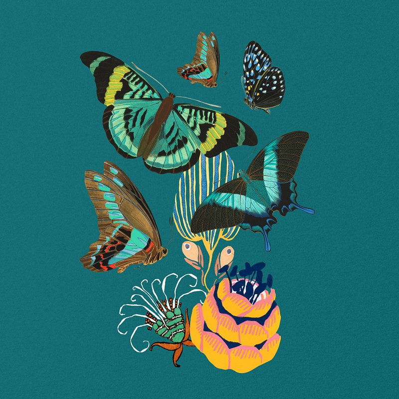 Green butterflies, aesthetic insect remix Premium Photo Illustration