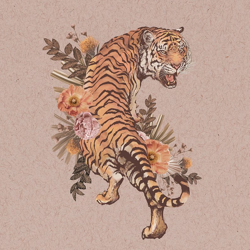 Vintage tiger illustration mixed media | Premium PSD Illustration ...