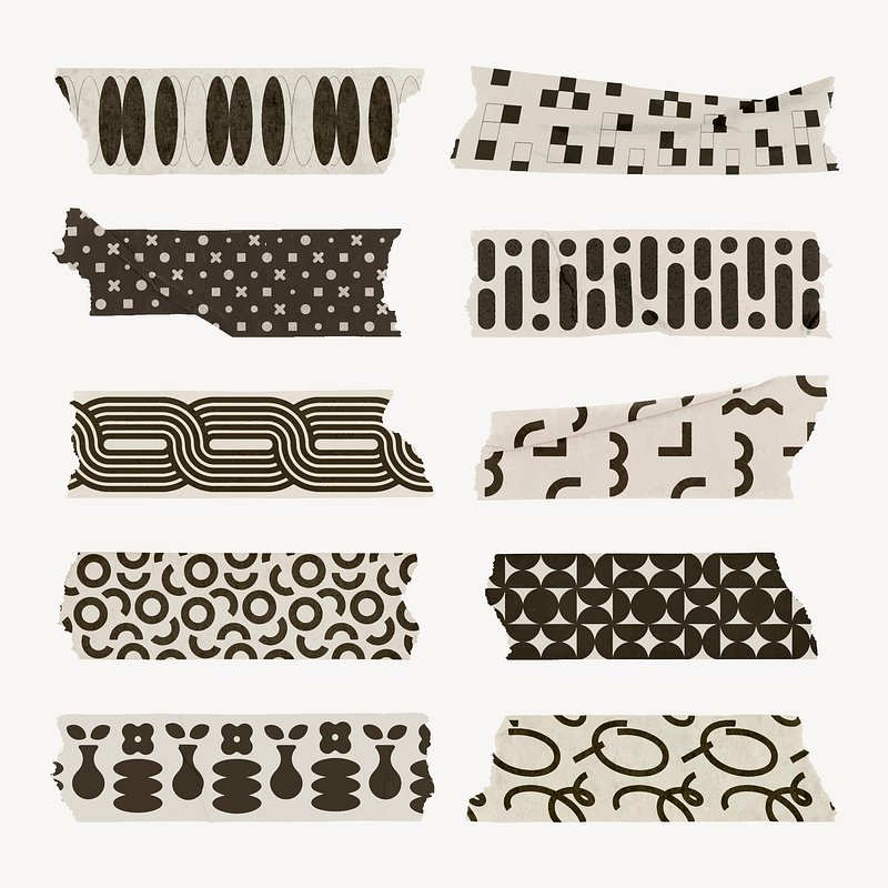 Black and White Washi Tape Strips, Vector Scrapbook Elements Stock Vector -  Illustration of clipart, clip: 146696190