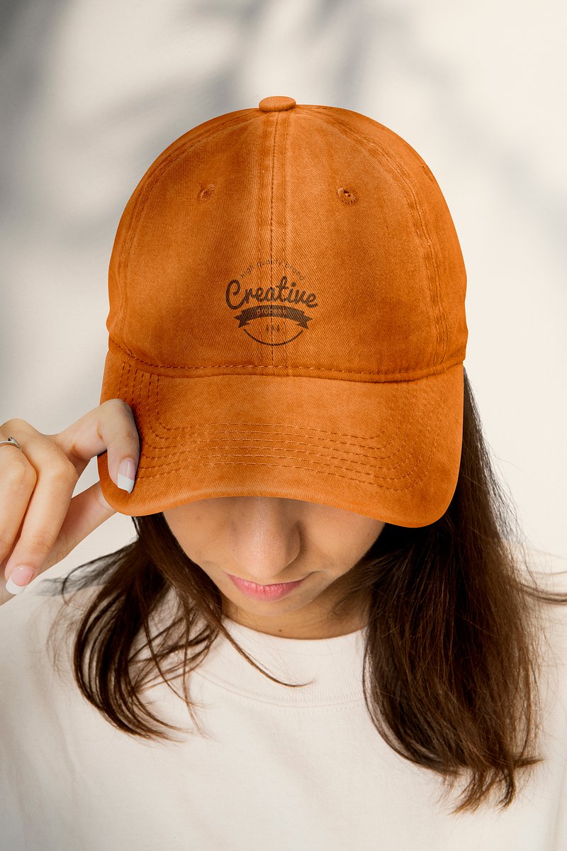 Blank black baseball cap mockup template, wear on women head