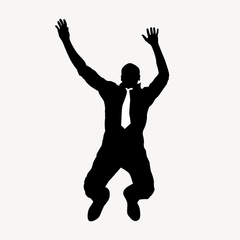 happy person jumping clipart black