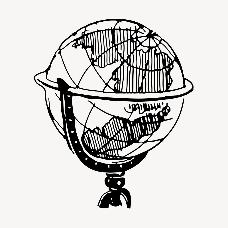 globe drawing black and white