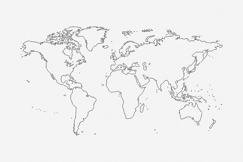 world physical map black and white