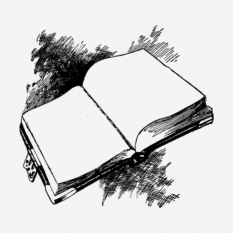 Free: Open book drawing, vintage literature