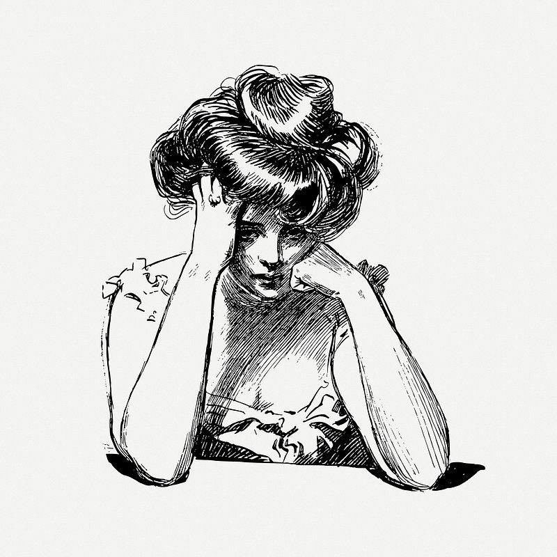 Premium Vector | Vector illustration drawing in ink sketching style lonely  woman sad and depression sad girl