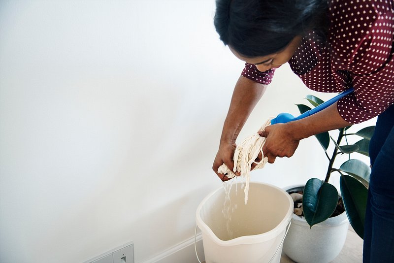 Housewife Pouring Floor Cleaning Liquid Stock Photo - Image of