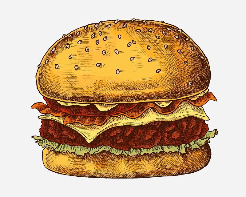 Premium Vector  Tasty hamburger or cheeseburger fast food sticker icon  vector design element hand drawn