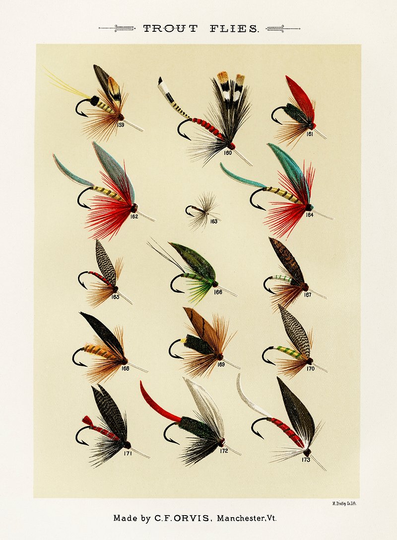 Salmon Flies Clipart PNG, Vintage Fly Fishing Lures, Fly Tying Art