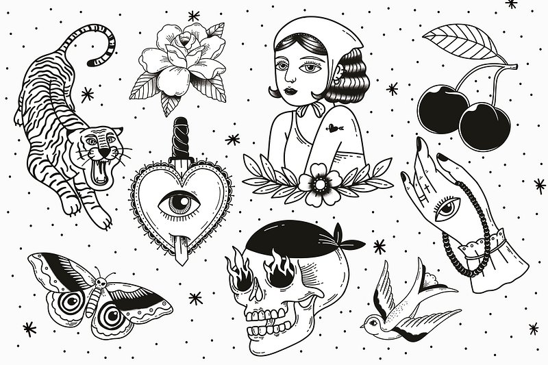 traditional black and grey tattoo flash
