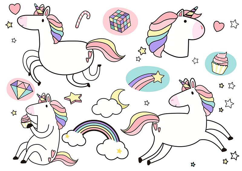 Cute unicorns magic element stickers | Premium Vector Illustration ...