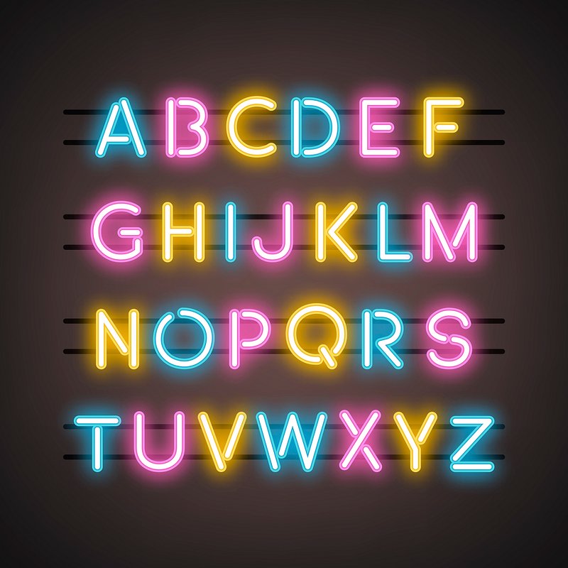 Neon Glow Effect Alphabet PNG Clip Art Letters Script Font 