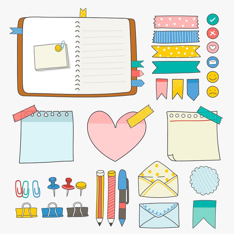 School stationery supplies collection cute doodle Vector Image